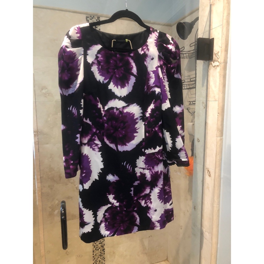 Anthropologie Leifsdottir Purple Black Floral Silk Dress Tunic Size 0 Long Slv